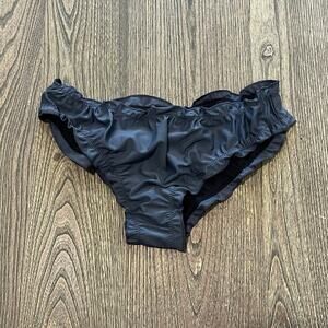NWOT Jacque Designs Bathing Suit Bottom Ruched Trim Low Rise Gray Black Medium